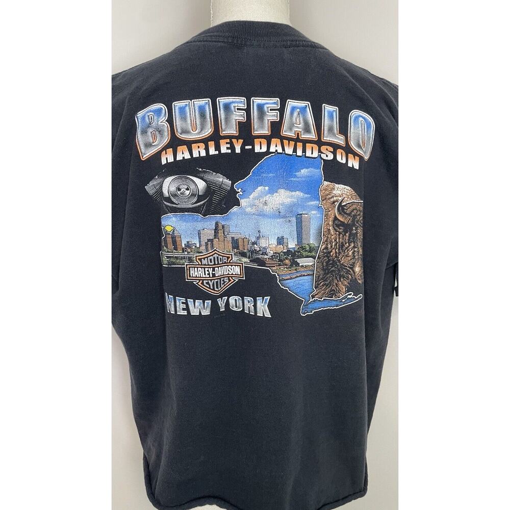 Harley Davidson Buffalo New York 2005 Short Sleeve Women's XL Cropped Tee Grunge - Picture 6 of 14